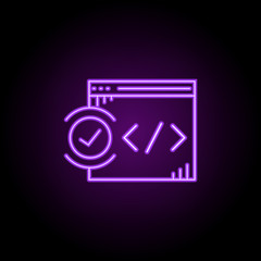 Poster - web validation icon. Elements of Web development in neon style icons. Simple icon for websites, web design, mobile app, info graphics