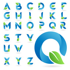 Letters set of natural organic leaf blue cool logo