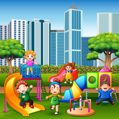 Cartoon kids having fun together on playground