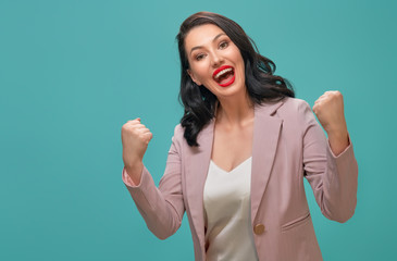 Canvas Print - woman on teal background