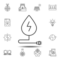 Poster - Water with lightning sign and electrical plug icon. Simple thin line, outline vector element of Sustainable Energy icons set for UI and UX, website or mobile application