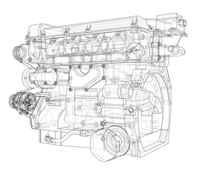 Aufkleber - Engine sketch. Vector rendering of 3d