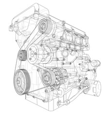 Aufkleber - engine sketch. vector rendering of 3d
