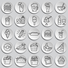 Poster - Fastfood outline icons set on plates background for graphic and web design, Modern simple vector sign. Internet concept. Trendy symbol for website design web button or mobile app