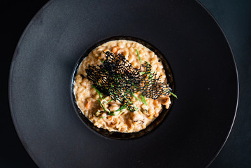 Dish with delicious risotto and mushrooms