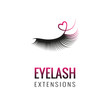 Eyelash extension with heart logo design. Vector illustration.