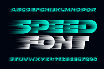 Fototapete - Speed alphabet font. Fast speed effect uppercase letters, numbers and symbols. Stock vector typescript for your design. Easy color change.