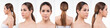 © Jade - Collage group pack Asian Woman after applying make up hair style. no retouch, fresh face with acne, lips, eyes, cheek, nice smooth skin. Studio lighting white background, aesthetics therapy treatment