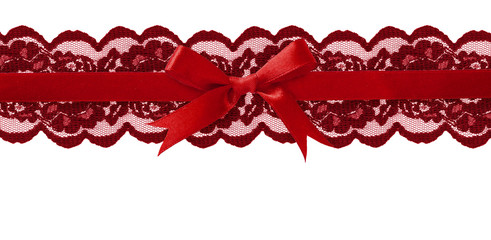 Wall Mural - Red lace and satin bow in line arrangement