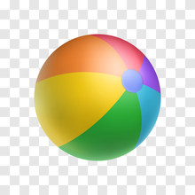 Realistic Bright Inflatable Ball. Striped Beach Ball Vector Illustration. Children Toy For Active Game Isolated On Transparent Background. Sports And Outdoors Leisure. Multicolor Rubber Balloon
