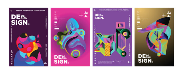 Aufkleber - Cover and Poster Design Template for Magazine. Trendy Vector Typography and Colorful Illustration Collage for Cover and Page Layout Design Template in eps10.