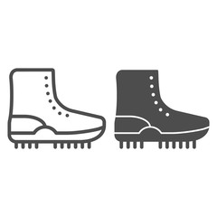 Poster - Hiking boot with crampons line and glyph icon. Footwear vector illustration isolated on white. Shoe outline style design, designed for web and app. Eps 10.
