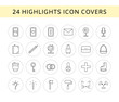 © Екатерина Антипова - Vector set of 24 line icons - social media story highlights covers. Trendy bloggers linear icons. Blog decoration icons. Beauty icons isolated on white. Eps 10