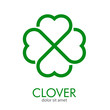 © teracreonte - Logotipo abstracto con texto CLOVER con trébol lineal de 4 hojas en color verde