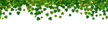 Happy Saint Patrick's Day Background With Realistic Shamrock Leaves, Decorative Frame Template, Vector Illustration