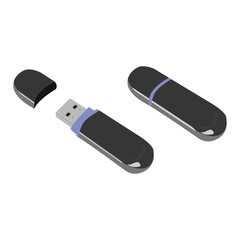 Flash drive vector icon on a white background. Flash disk illustration isolated on white. Black usb memory realistic style design, designed for web and app. Eps 10.