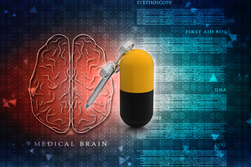 3D illustration Syringe with pill
