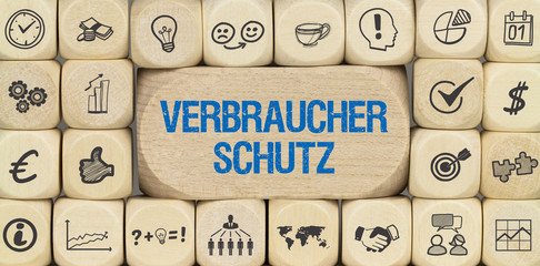 Verbraucherschutz / Würfel mit Symbole