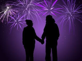 Sticker - illustration of couple looking the fireworks explosion