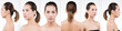 © Jade - Asian Woman before after applying make up hair style. no retouch, fresh face with acne, lips, eyes, cheek, nice smooth skin. Studio lighting white background, for aesthetics therapy treatment