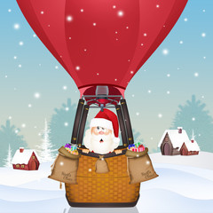 Sticker - illustration of Santa Claus on hot air balloon