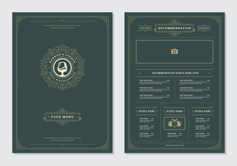 Restaurant menu design and label vector brochure template.