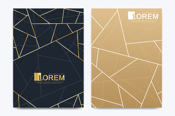 Poster - Modern vector template wedding invitation cards with marble texture background and golden geometric lines in the A4 size