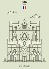  Lyon Cathedral in Lyon, France. Landmark icon
