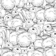 Seamless Pattern With Bunnies. Vector Illustration. Great For Fabric, Print