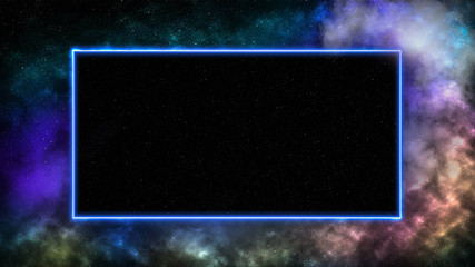 Wall Mural - outer space background with galaxies and stars. frame for text or product display made of neon laser