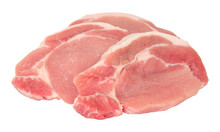 Group Of Fresh Raw Pork Meat Steaks Isolated On A White Background