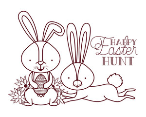 Sticker - happy easter hunt label with rabbit icon