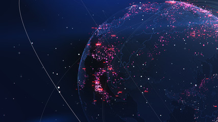 Poster - Global Network Technology. Data exchange and global network over the world 3D rendering. Global network connection and data connections concept