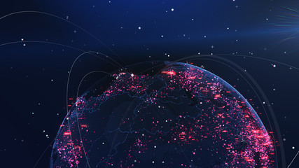 Poster - Global Network Technology. Data exchange and global network over the world 3D rendering. Global network connection and data connections concept