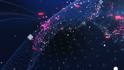 Poster - Global Network Technology. Data exchange and global network over the world 3D rendering. Global network connection and data connections concept