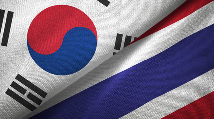 South Korea and Thailand two flags textile cloth, fabric texture