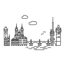 Prague Cityscape With Landmarks Isolated Line Icon Style Vector Illustration