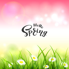 Wall Mural - Pink Nature Background and Lettering Hello Spring