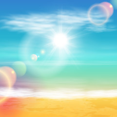 Wall Mural - Beach and tropical sea with bright sun.