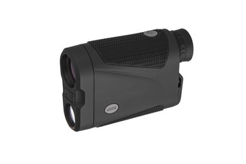 Wall Mural - Modern optical range finder isolated on white back. Isolated black plastic rangefinder used for golfing or hunting.