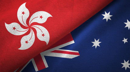 Hong Kong and Australia two flags textile cloth, fabric texture