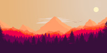 Forest And Mountains Silhouette, Vector Illustration