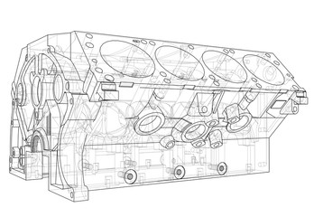Poster - engine block sketch. vector rendering of 3d