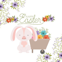 Wall Mural - happy easter label with egg and flowers icon