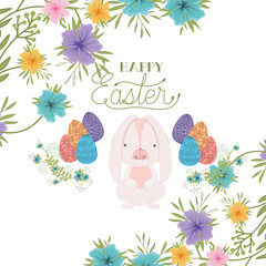 Poster - happy easter label with egg and flowers icon