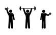 © north100 - bodybuilding icon, stick figure man with a barbell, isolated pictogram people