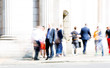 © IRStone - Motion blur of walking people. Modern competitive life concept. People walking next to the Bank of England wall. London, UK