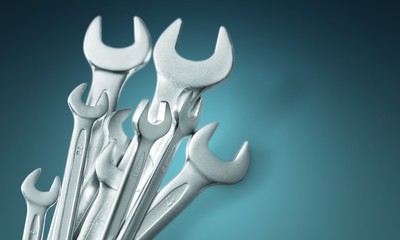Wall Mural - Metal wrench tools on background