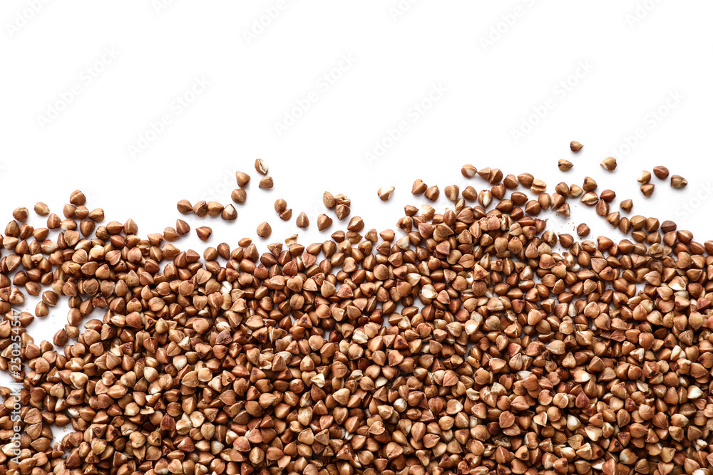 Raw buckwheat on white background