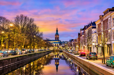 Wall Mural - Traditional houses beside a canal in the Hague, the Netherlands